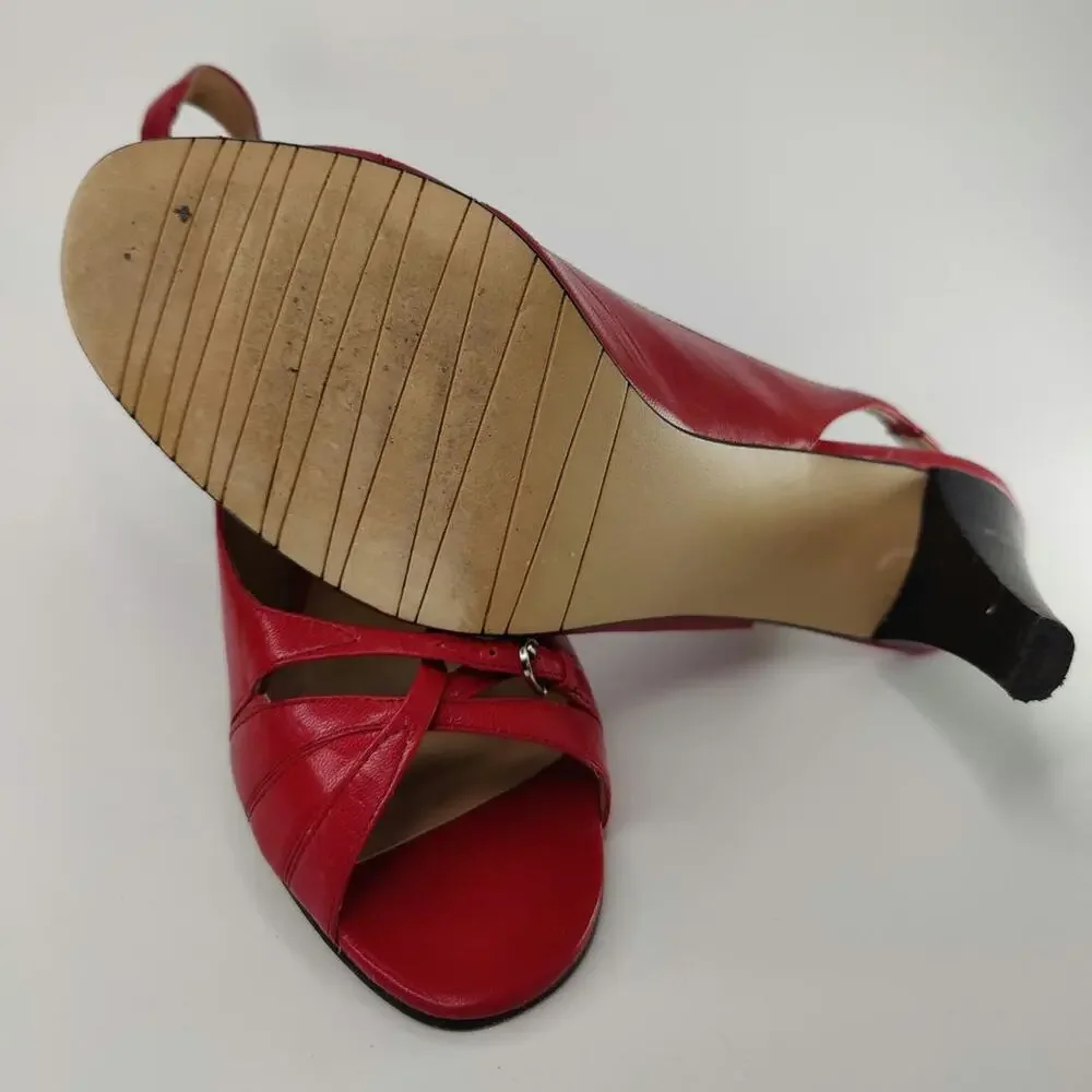 Red leather Peep toe pumps sz 8 by Karen Scott